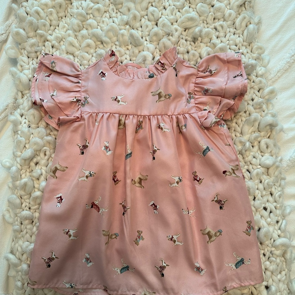 Pink Puppy Print Flutter Sleeve top